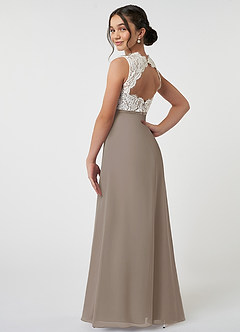 Azazie Rana Junior Robe Trapèze en Mousseline de soie Dentelle Taupe image4
