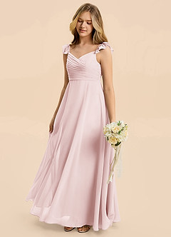 Azazie Dory Junior Blushing Pink A-Line Ruched Chiffon Dress image4
