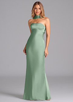 Azazie Lusinda Brautjungfernkleider Meerjungfrau-Linie Schulterfrei Stretch-Satin Kleid Agave image4