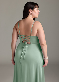 Azazie Marchella Robes de demoiselle d'honneur Robe Trapèze en Satin extensible Corset Agave image12