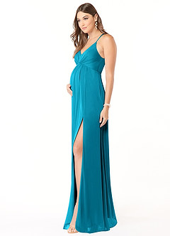 Azazie Annabelle Maternity Bridesmaid Dresses A-Line V-Neck Pleated Mesh Floor-Length Dress image4
