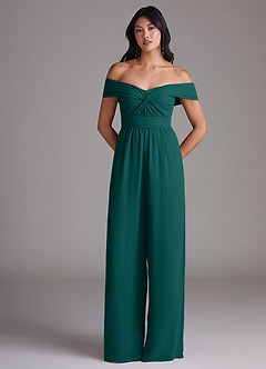 Azazie Lamara Bridesmaid Dresses Peacock Off the Shoulder Chiffon Convertible Jumpsuit image3