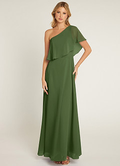 Azazie Lizzy Bridesmaid Dresses Olive A-Line One Shoulder Chiffon Dress image1