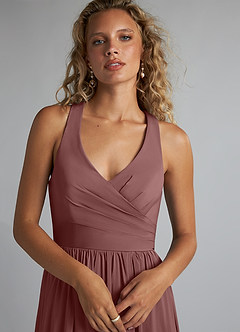 Azazie Kecia Final Sale Desert Rose A-Line V-Neck Stretch Chiffon Dress image5