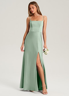 Azazie Lidia Bridesmaid Dresses Agave Mermaid Side Slit Stretch Satin Dress image1