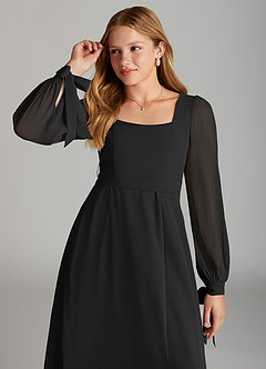 Azazie Leonia Junior Black A-Line with Pockets Chiffon Dress image5