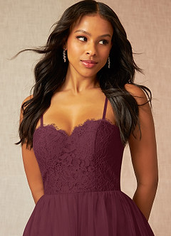 Azazie Roni Bridesmaid Dresses Cabernet A-Line Sweetheart Neckline Tulle Convertible Dress image2