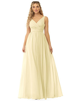 Azazie Kora Robes de demoiselle d'honneur Robe Trapèze en Mousseline de soie Plissée Sorbet Citron image1