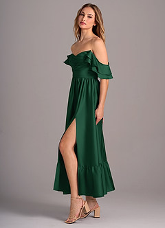 Azazie Anaya Vestidos de damas de honor Vestido de Verde Oscuro de Satén Elástico de Corte en A Convertible con Escote de Corazón image4