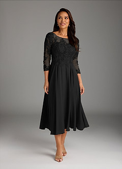 Azazie Marge Abiti per la Madre della Sposa Abito A-Line in Chiffon in Pizzo con Scollo a U Nero image2