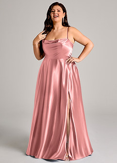 Azazie Elle Robes de demoiselle d'honneur Robe Trapèze en Satiné métallisé avec poches Rosette image9