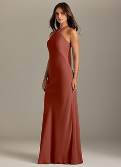 Azazie Doretta Bridesmaid Dresses Auburn Mermaid Pleated Chiffon Dress image4