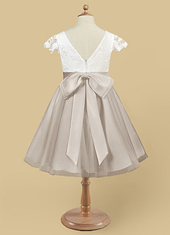 Azazie Vetty Flower Girl Dresses Ivory Frost A-Line Lace Tulle Dress image10