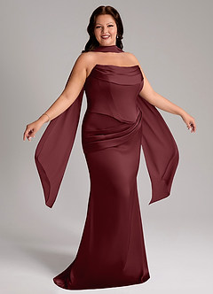 Azazie Sorrel Bridesmaid Dresses Cabernet Mermaid Strapless Stretch Satin Convertible Dress image9