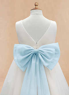 Azazie Kavi Flower Girl Dresses Ivory Sky Blue A-Line Bow Matte Satin Dress image10