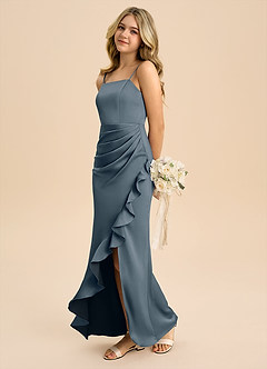 Azazie Buzzy Junior Twilight Sheath Pleated Stretch Satin Dress image6