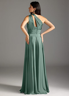 Azazie Charlize Bridesmaid Dresses Eucalyptus A-Line One Shoulder Stretch Satin Dress image6