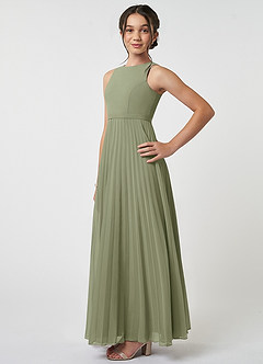 Azazie Lindie Junior Pistachio A-Line Pleated Chiffon Dress image5