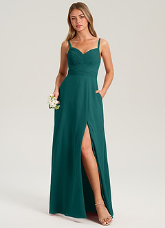 Azazie Terese Bridesmaid Dresses Peacock A-Line Pleated Chiffon Dress image1