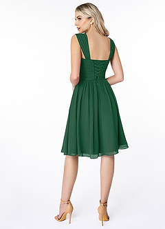Azazie Angie Robes de demoiselle d'honneur Robe Trapèze en Mousseline de soie Corset Vert Foncé image2