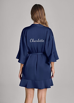 front Matching Color Personalized Embroidered Name 2-Piece Ruffle Satin Robe and Slip Set