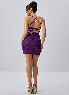 Marigoldessa Plum Bodycon Strappy Floral Applique Mini Dress image2