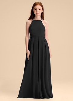 Azazie Arianthe Junior Abito A-Line in Chiffon Plissettato Nero image4