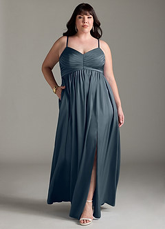 Azazie Alia Bridesmaid Dresses Twilight A-Line Pleated Stretch Satin Dress image10