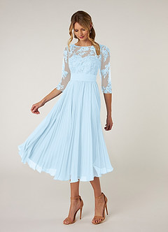Azazie Tutu Mother of the Bride Dresses Sky Blue A-Line Boatneck Lace Chiffon Dress image3