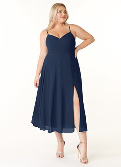 Azazie Clarissa Bridesmaid Dresses Dark Navy A-Line V-Neck Chiffon Dress image7