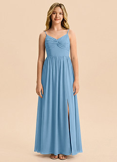 Azazie Zeya Junior Steel Blue A-Line Chiffon Dress image6