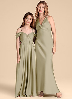 Azazie Kaitlynn Junior Klä av A-Line i Stretch Satin Av axeln image3