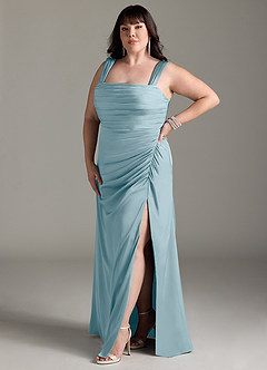 Azazie Jesaphine Bridesmaid Dresses Moody Blue Sheath Bow Stretch Satin Dress image11