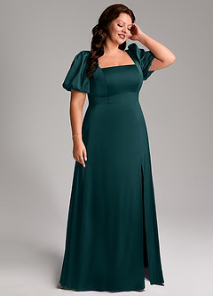 Azazie Fyona Bridesmaid Dresses Pine A-Line Pleated Stretch Satin Dress image13