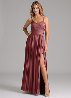 Azazie Vini Bridesmaid Dresses Amethyst A-Line Pleated Stretch Satin Dress image3