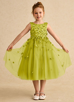 Azazie Lana Robe Demoiselle D'honneur Fillette Robe Trapèze en Mat Satiné Sans manches Citronnelle image1