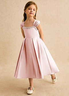 Azazie Yosemite Jurken voor bloemenmeisjes Baljurk Jurk van Mat Satijn Sweetheart Halslijn Blozend Roze image6