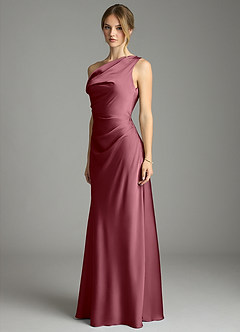 Azazie Emerson Bridesmaid Dresses Desert Rose Mermaid Off the Shoulder Stretch Satin Dress image2