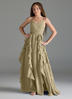 Azazie Peyton Junior Moss Green A-Line V-Neck Cascading Ruffles Chiffon Dress image1