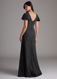 Azazie Soren Robes de demoiselle d'honneur Robe Trapèze en Blumen-Burnout Plissée Noir image3