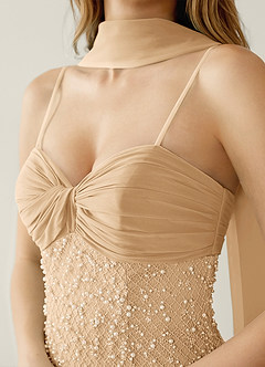 Jasminiah Champagne Pearl-Embellished Lace/Chiffon Prom Dress image5