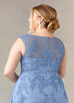 Azazie Flynn Mother of the Bride Dresses Steel Blue A-Line Boatneck Lace Tulle Dress image11