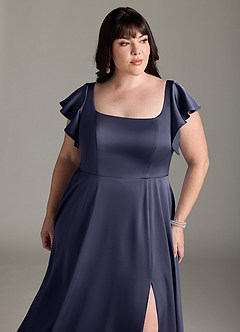 Azazie Bondi Bridesmaid Dresses Stormy A-Line Bow Stretch Satin Dress image11
