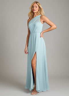 Azazie Phaedra Vestidos de damas de honor Vestido de Neblina de Gasa de Corte en A con Hombro unilateral image5