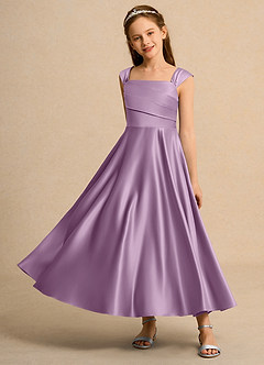 Azazie Bundle Girls Formal Flower Girl Dresses Wisteria A-Line Pleated Matte Satin Dress image6