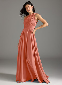 Azazie Charlize Bridesmaid Dresses Salmon Pink A-Line One Shoulder Stretch Satin Dress image4