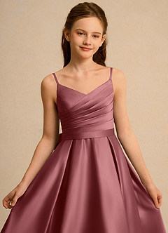 Azazie Sweets Junior Formal Blumenmädchenkleider A-Linie Plissee Matte Satin Kleid Amethyst image6
