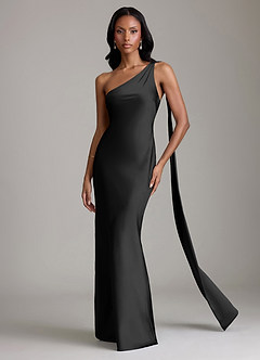 Azazie Galinda 신부 들러리 드레스 인어 한쪽 어깨 스트레치 새틴 바닥 길이 드레스 image4