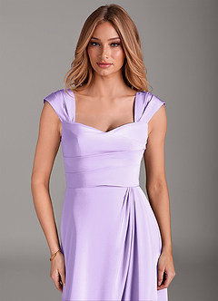 Azazie Laila Robes de demoiselle d'honneur Robe Trapèze en Satin extensible Plissée Lilas image5