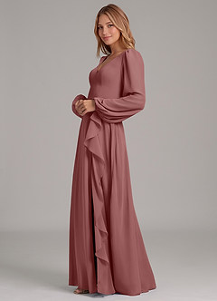Azazie Simone Bridesmaid Dresses Desert Rose A-Line Long Sleeve Chiffon Dress image6
